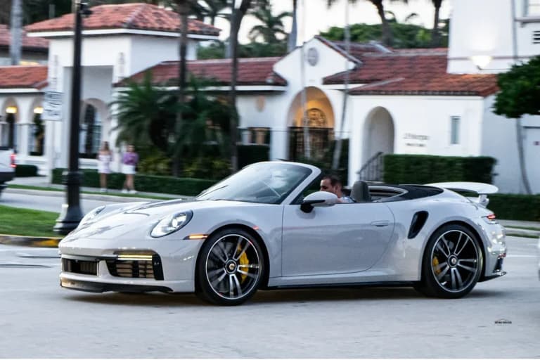 Porsche 992 Turbo S Cabriolet rear three quarter view