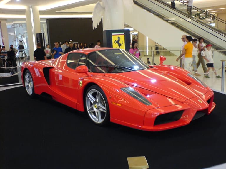 Red Ferrari Enzo on display at Siam Paragon mall in Bangkok
