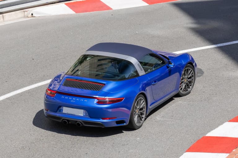 Blue Porsche 911 (991) Targa 4S, rear view