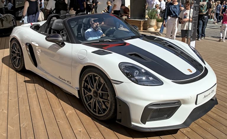 White Porsche 718 Boxster Spyder RS at the IAA 2023 motor show in Munich