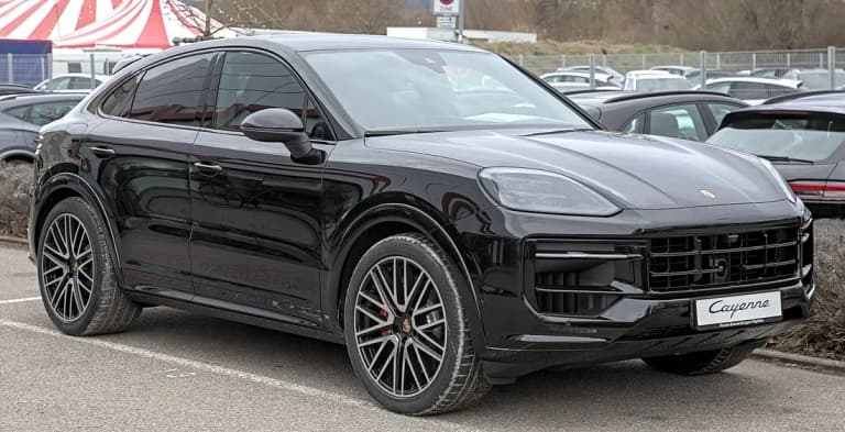 Black Porsche Cayenne S Coupe, front three-quarter view