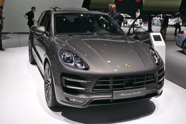 First-generation Porsche Macan S on a show stand