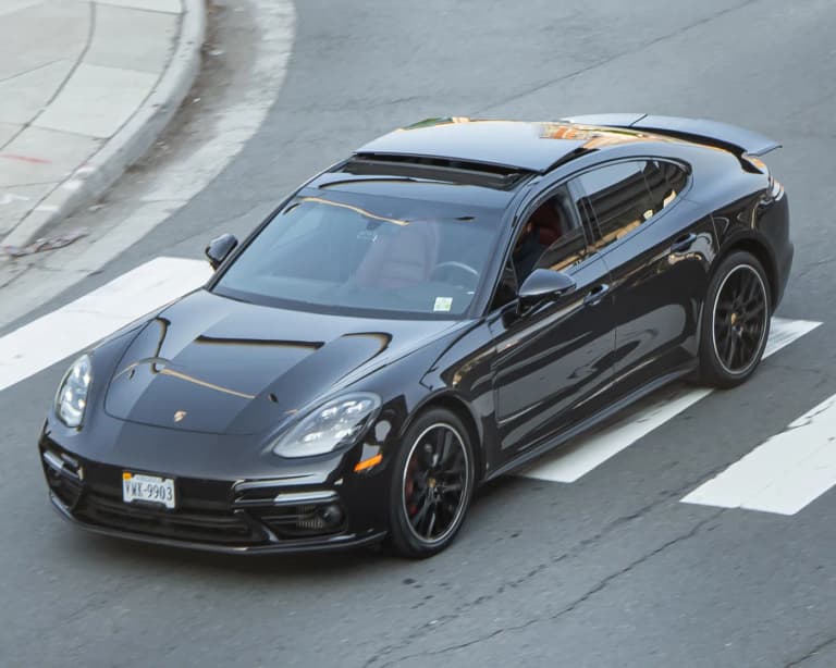 Silver second generation Porsche Panamera Turbo parked on a street