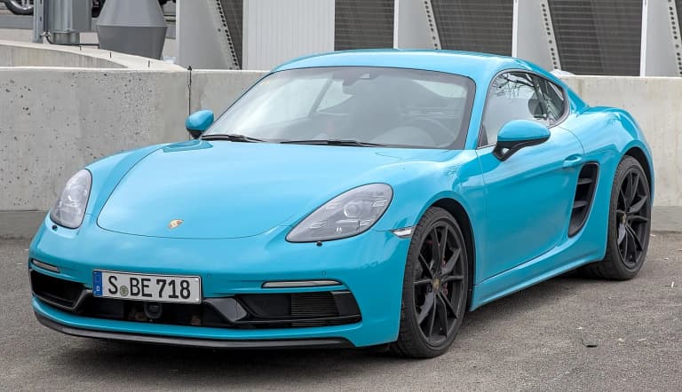 Blue Porsche 718 Cayman GTS front three-quarter view