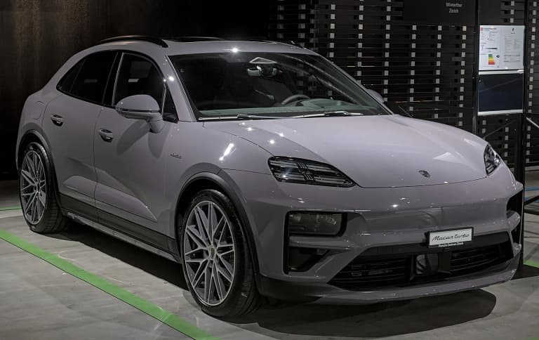 Second-generation all-electric Porsche Macan Turbo at Auto Zurich 2024.