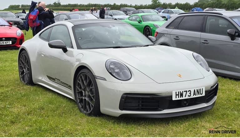 White Porsche 992 Carrera T with manual transmission