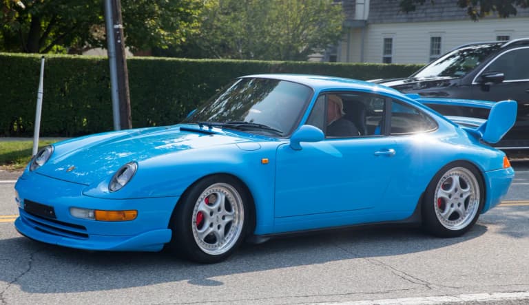 Riviera Blue Porsche 993 911 Carrera RS, front three-quarter view