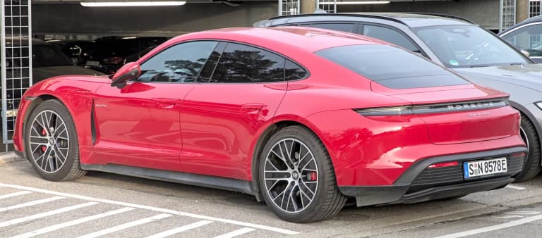 Red Porsche Taycan 4S sedan