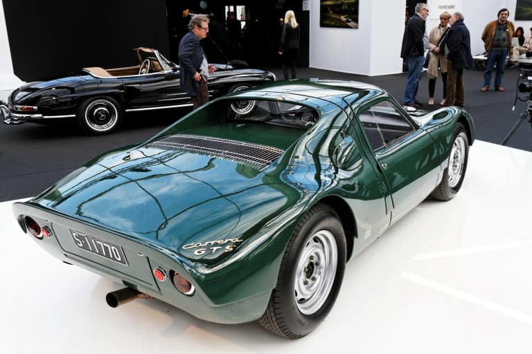 Silver Porsche 904 Carrera GTS photographed at an RM Auctions sale in Paris