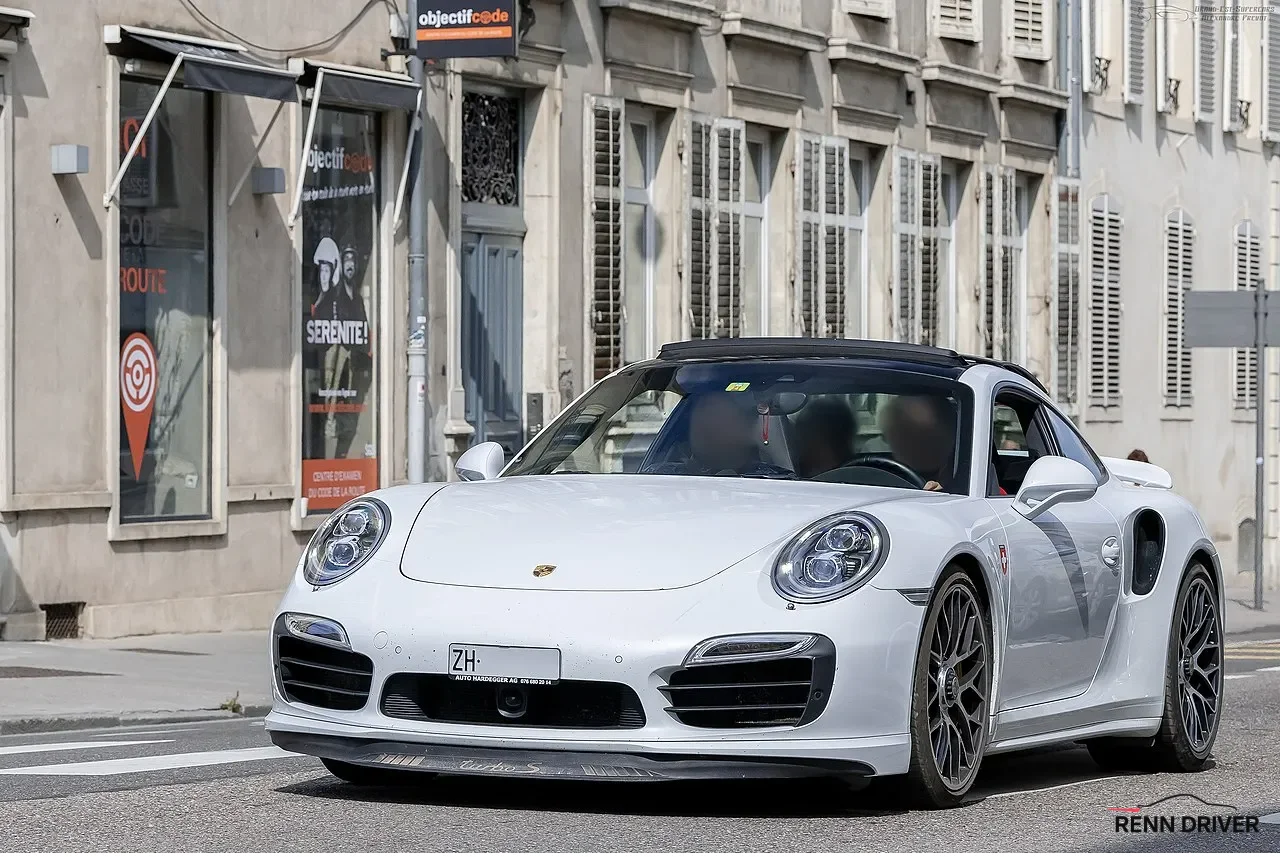Porsche 991 Turbo S showing the wider body and all wheel drive layout