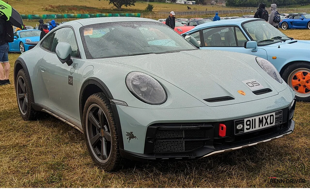 Porsche 911 Dakar side profile showing raised ride height