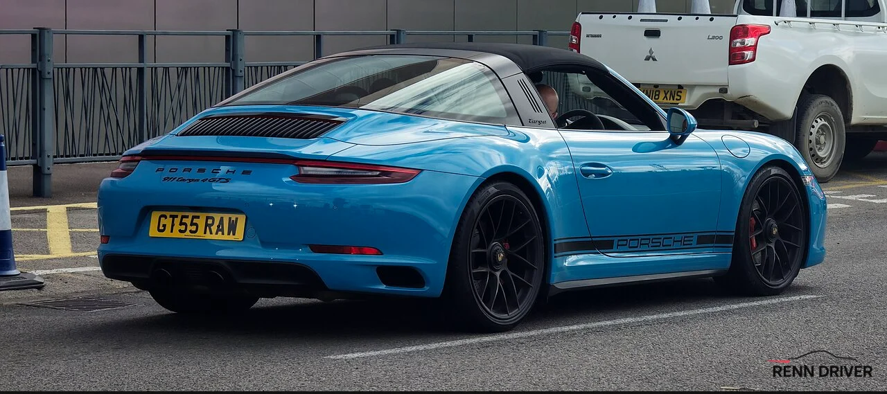 Porsche 991 Targa GTS rear view showing the Targa bar and glass rear window