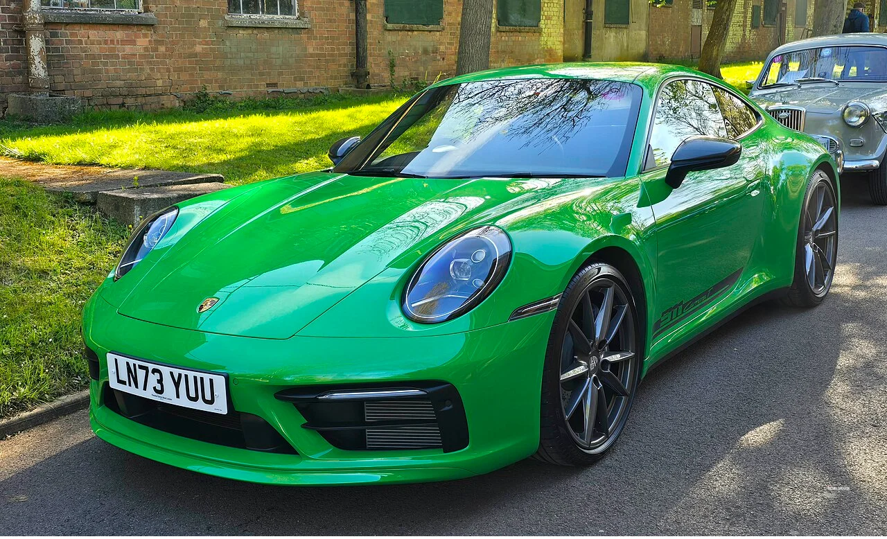 Python Green Porsche 992 Carrera T front three-quarter view
