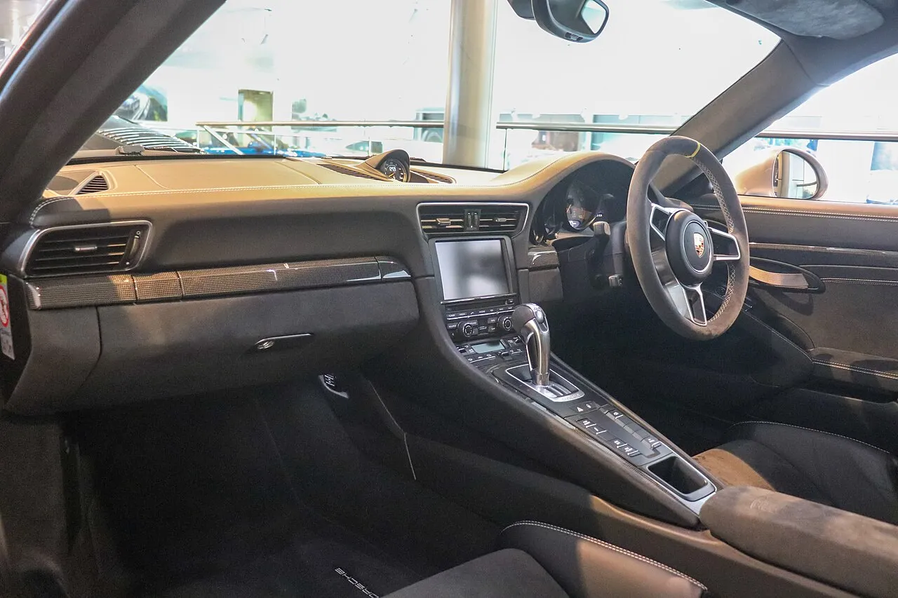 Porsche 991 GT3 RS interior with steering wheel and bucket seats
