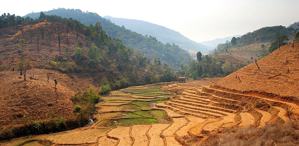 Mountain road winding through green hills in Chiang Mai, Thailand
