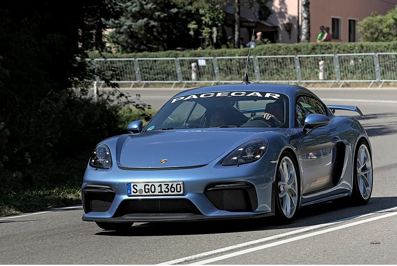 Porsche 718 Cayman GT4 rear view with large wing