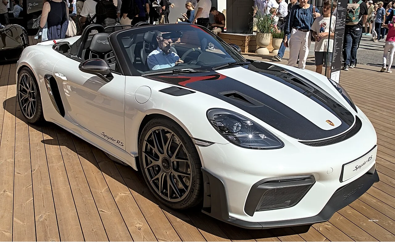 White Porsche 718 Boxster Spyder RS at IAA 2023