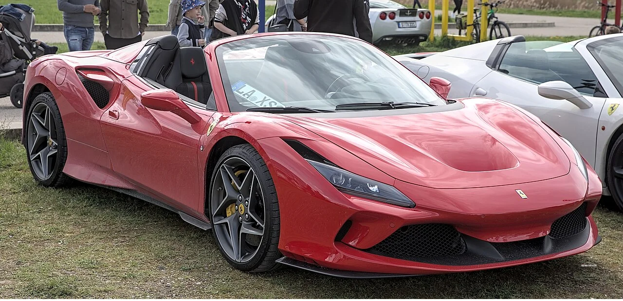 Red Ferrari F8 Spider with top down