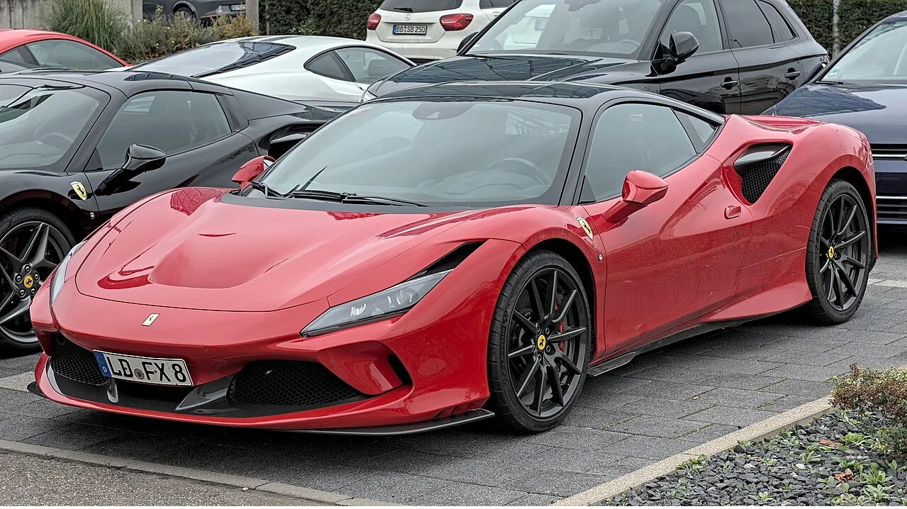 Black Ferrari F8 Tributo front three quarter view