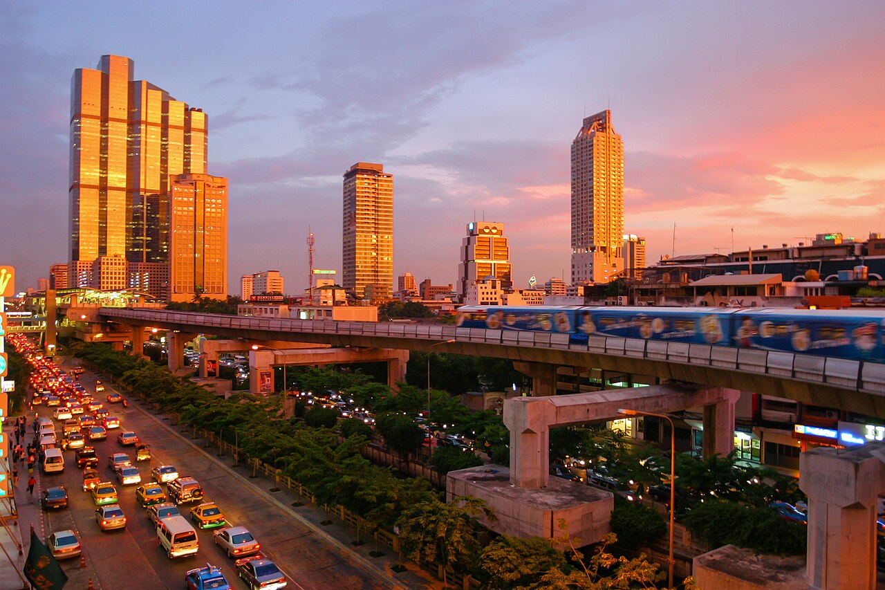 Bangkok BTS Skytrain at sunset