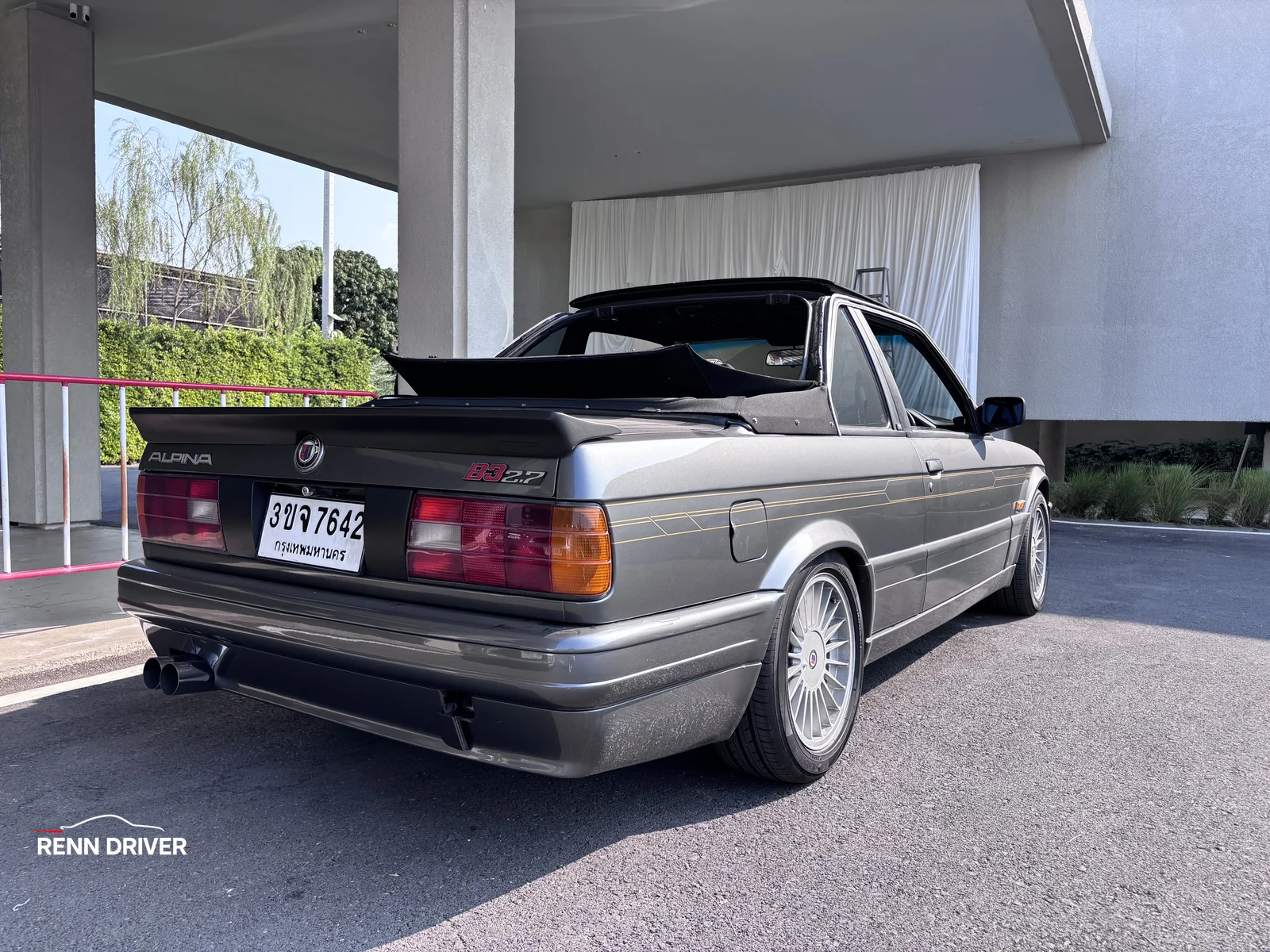Grey BMW E30 Alpina convertible rear view