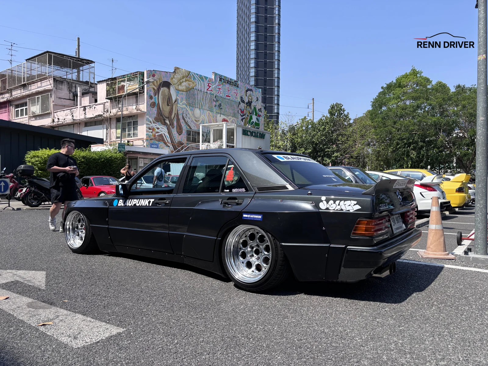 Black Mercedes 190E with Japanese-style stance