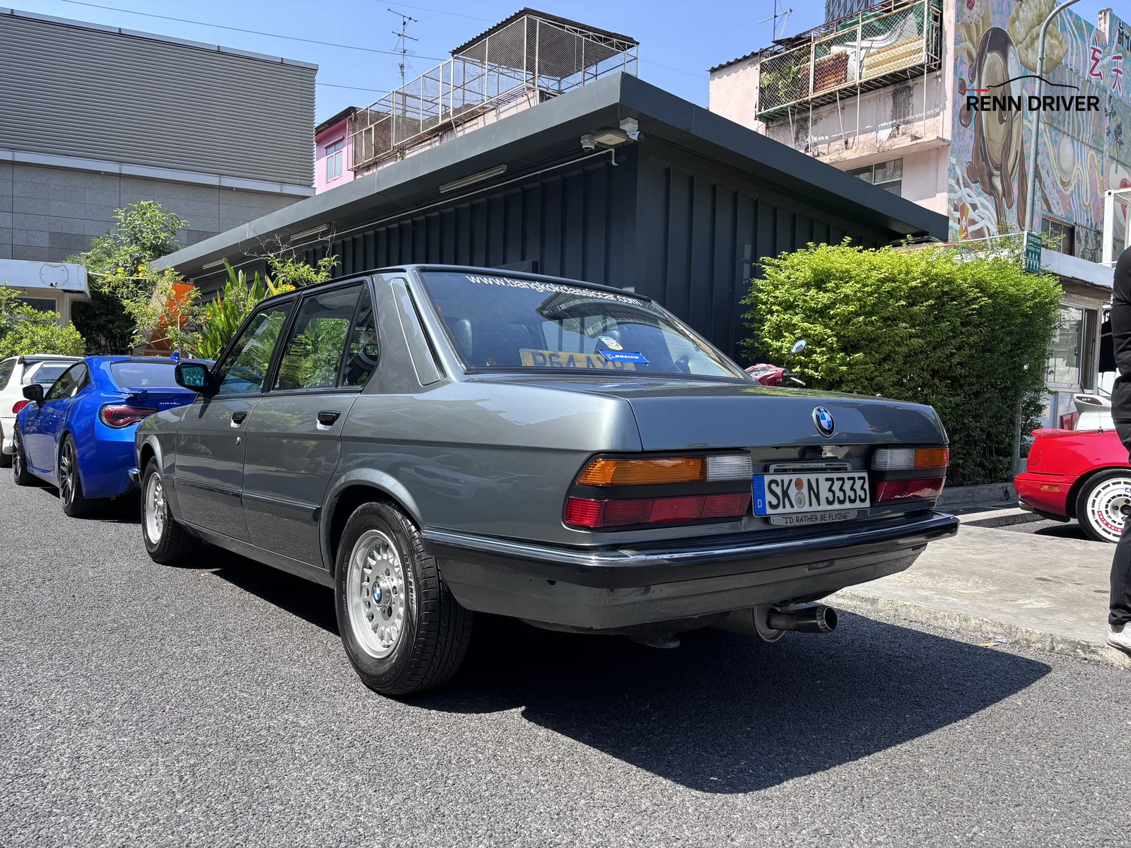 Grey BMW E28 5 Series rear view with German plates