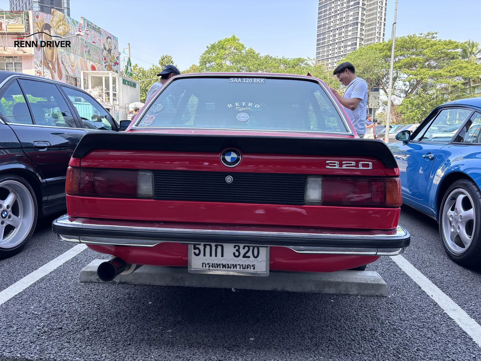 Red BMW E21 320 rear view