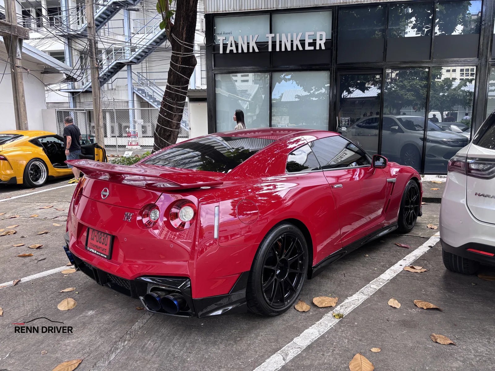 Red Nissan GT-R R35 at Tank Tinker cafe