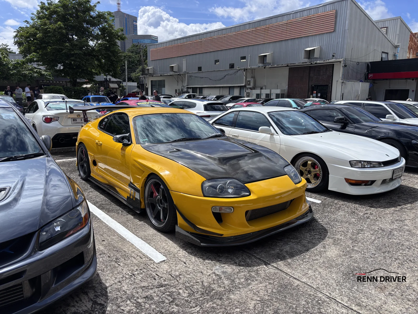 Yellow Toyota Supra A80 with S14 Silvia