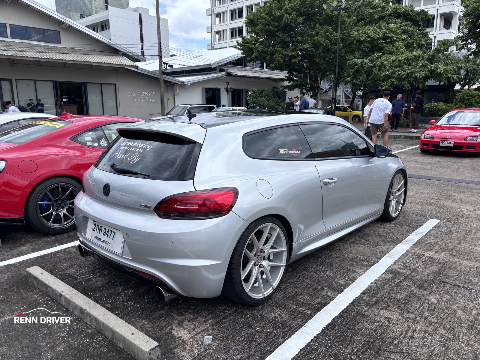 Silver VW Scirocco R rear view