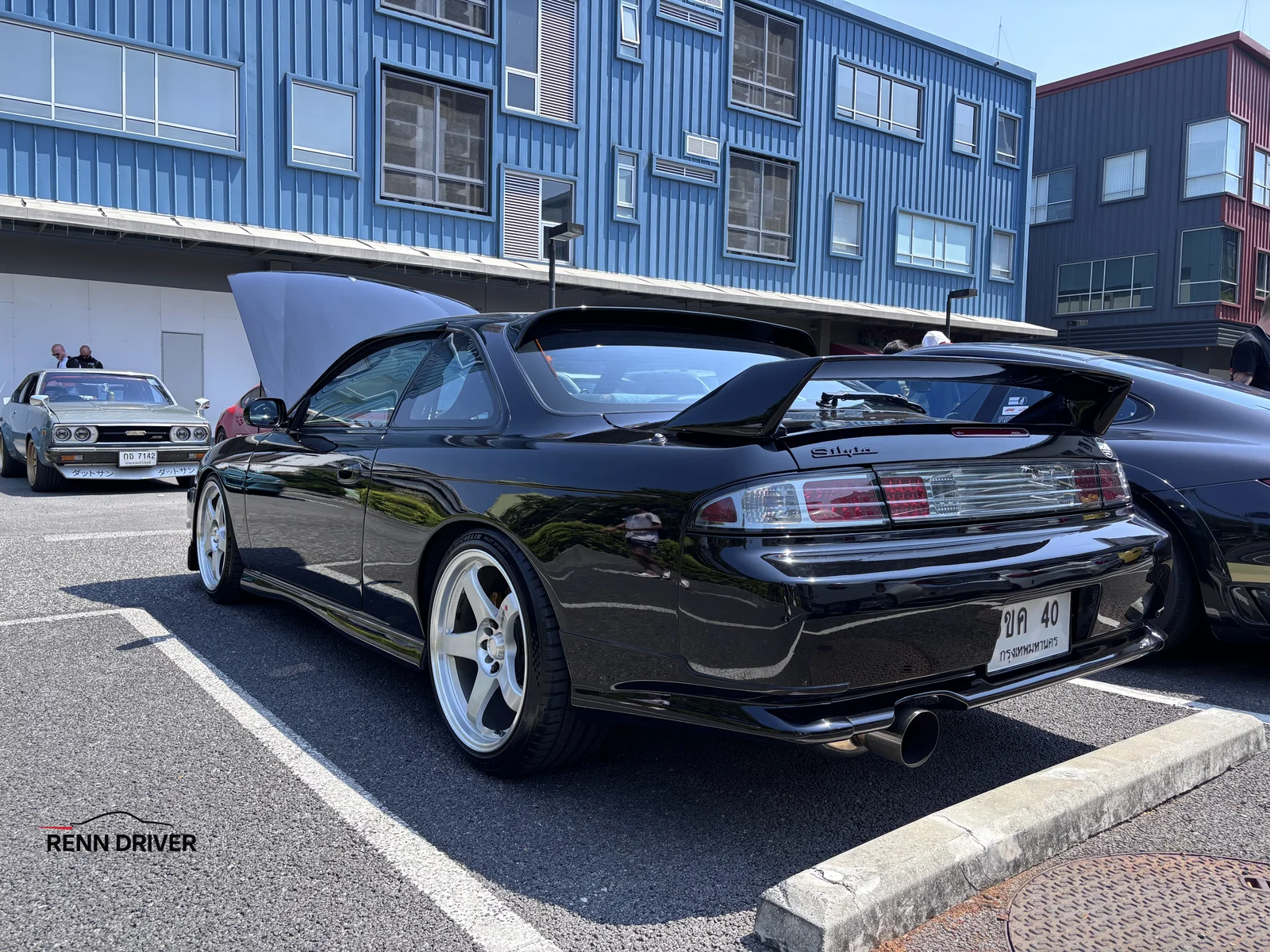 Black Nissan S14 Silvia rear three quarter